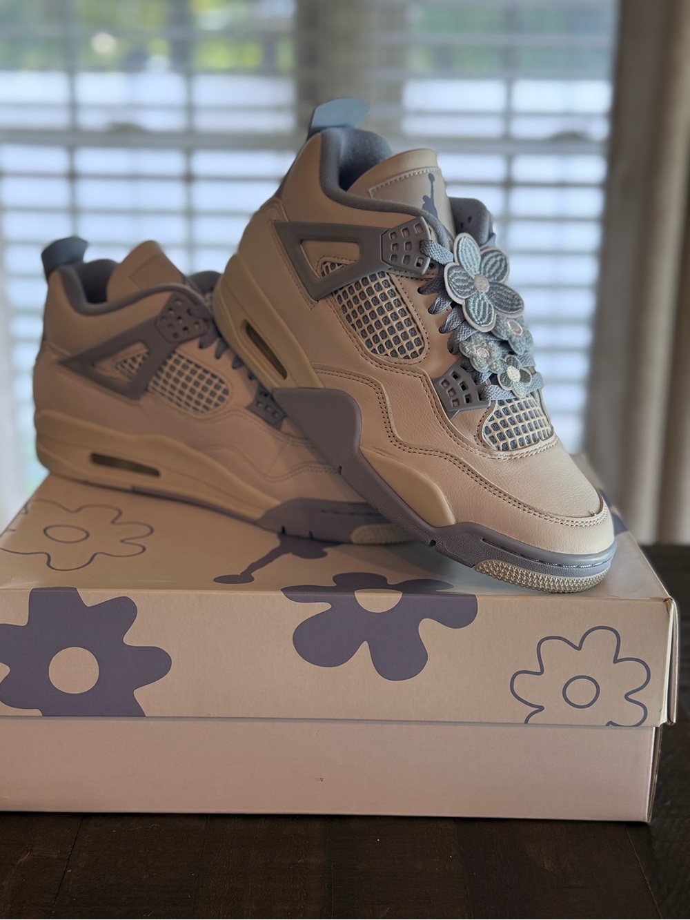 Jordan Lavender and Gray Floral Accent Sneakers